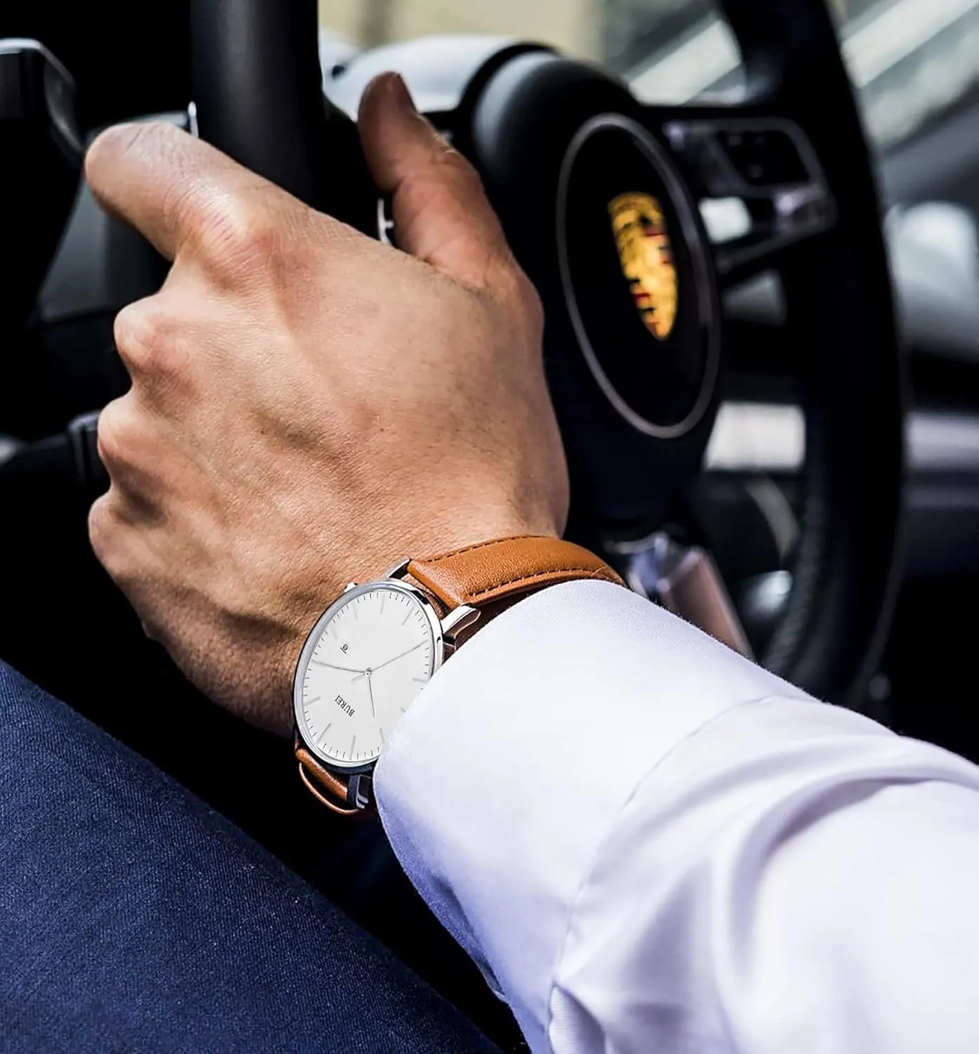 BUREI Men's Fashion Minimalist Wrist Watch All Black Waterproof Watches Simple Ultra Thin Watches Analog Quartz Date with Stainless Steel Mesh Band