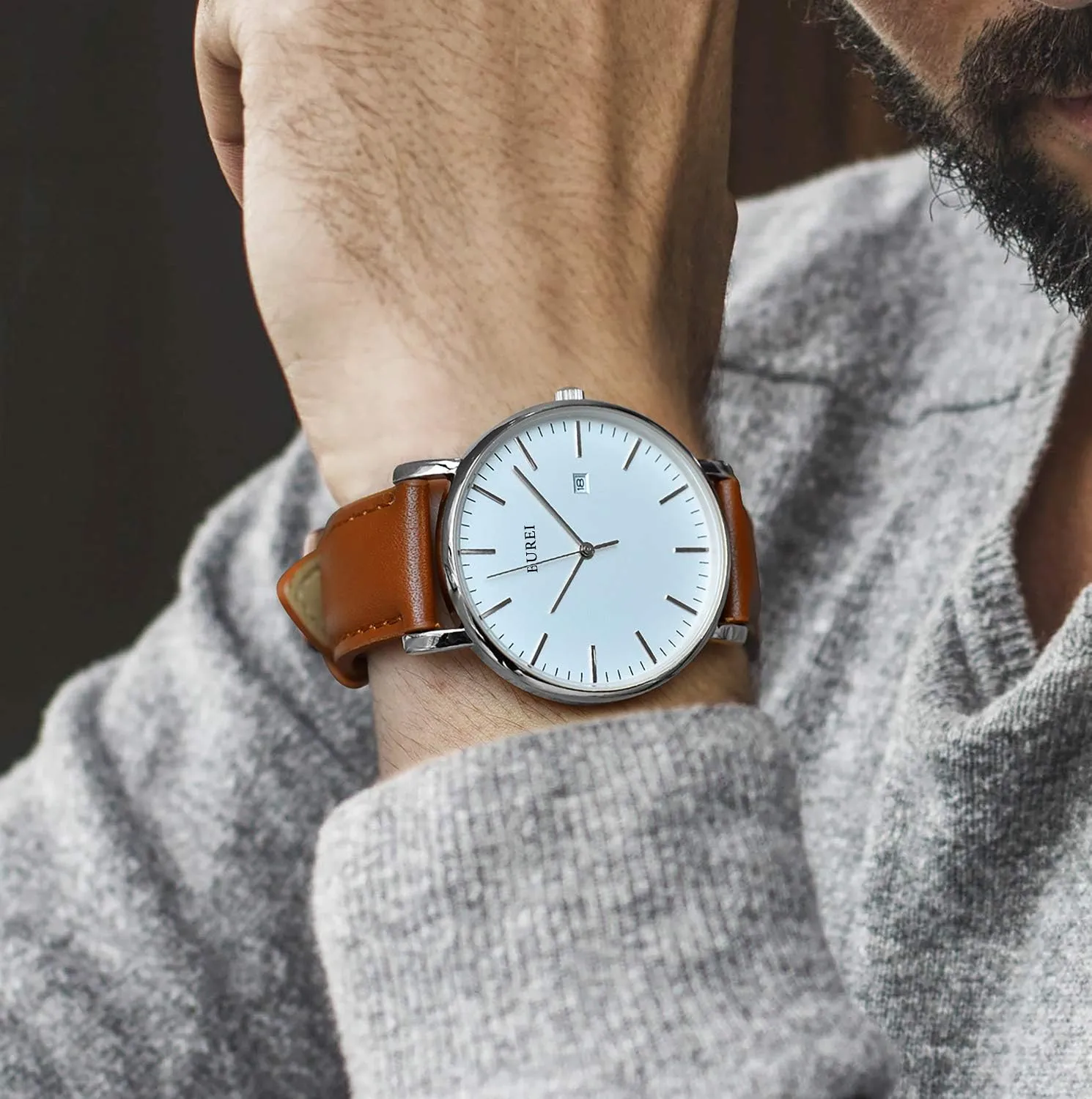BUREI Men's Fashion Minimalist Wrist Watch All Black Waterproof Watches Simple Ultra Thin Watches Analog Quartz Date with Stainless Steel Mesh Band