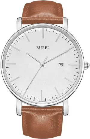 BUREI Men's Fashion Minimalist Wrist Watch All Black Waterproof Watches Simple Ultra Thin Watches Analog Quartz Date with Stainless Steel Mesh Band