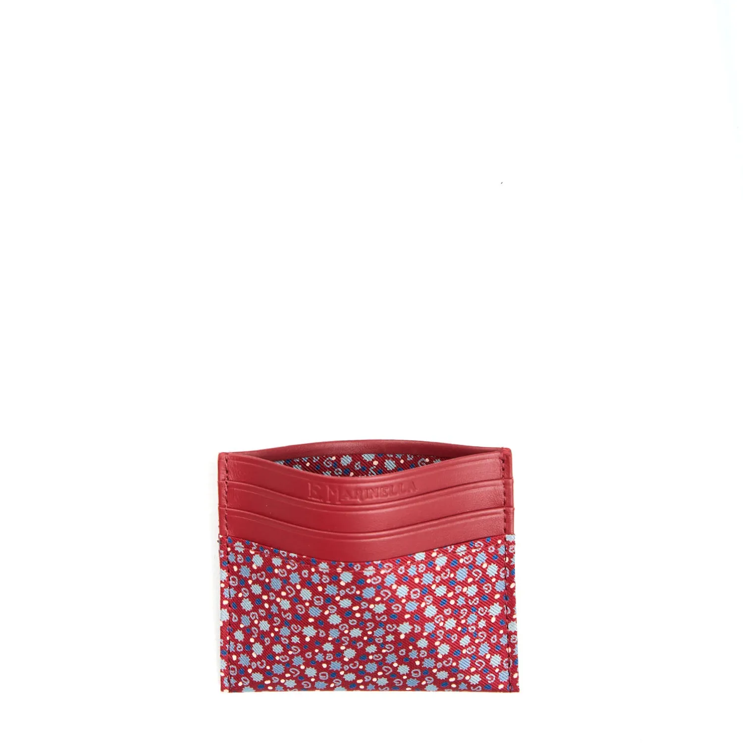 BURGUNDY LEATHER AND SILK CREDIT CARD HOLDER
