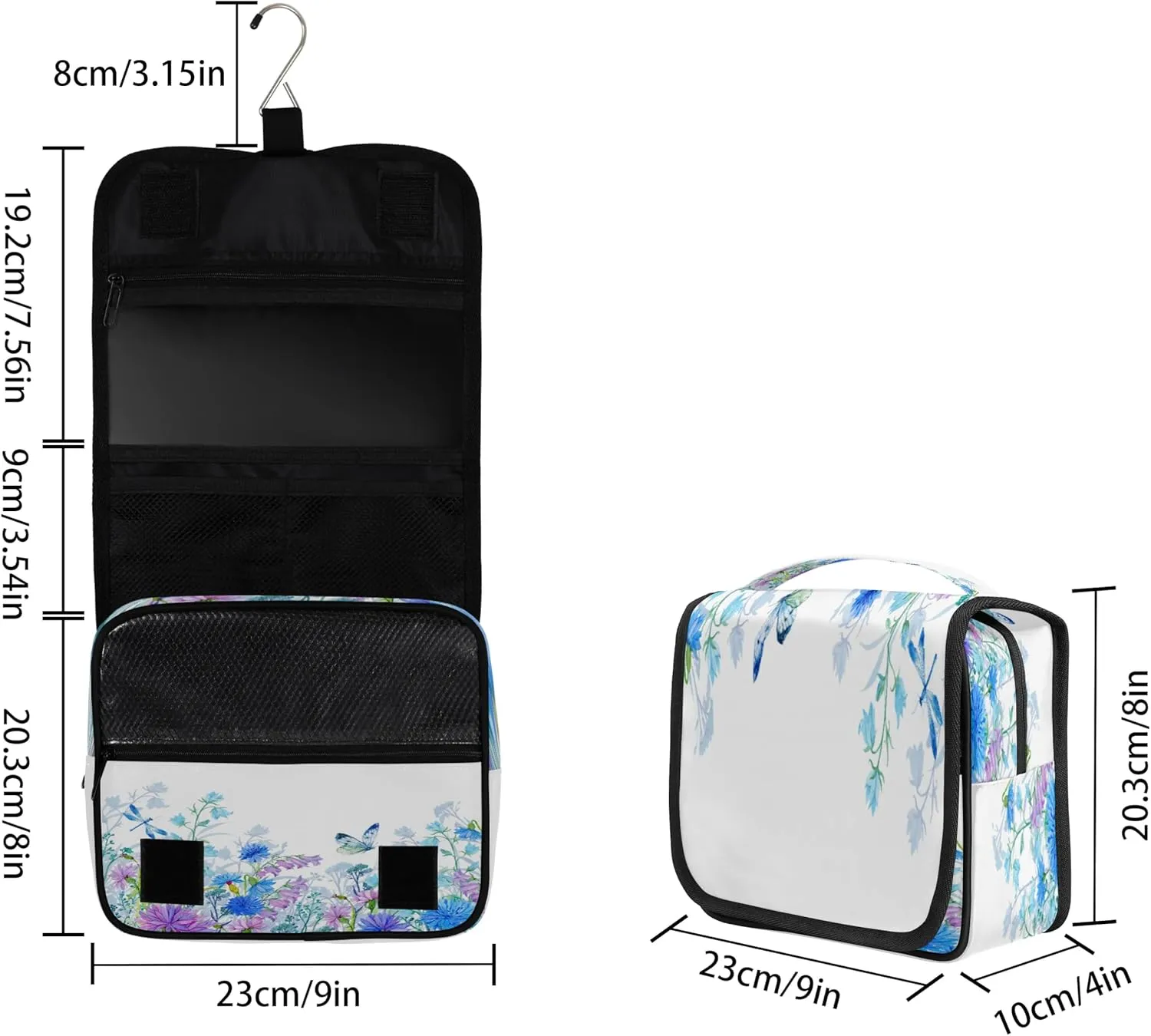 Butterfly Flower Dragonfly Hanging Toiletry Bag Waterproof Makeup Cosmetic Bag Travel Bag Organizer for Accessories Shampoo Full Sized Container Travel-Essentials Toiletry Bag