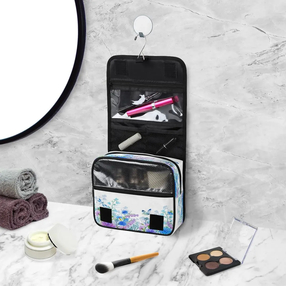 Butterfly Flower Dragonfly Hanging Toiletry Bag Waterproof Makeup Cosmetic Bag Travel Bag Organizer for Accessories Shampoo Full Sized Container Travel-Essentials Toiletry Bag