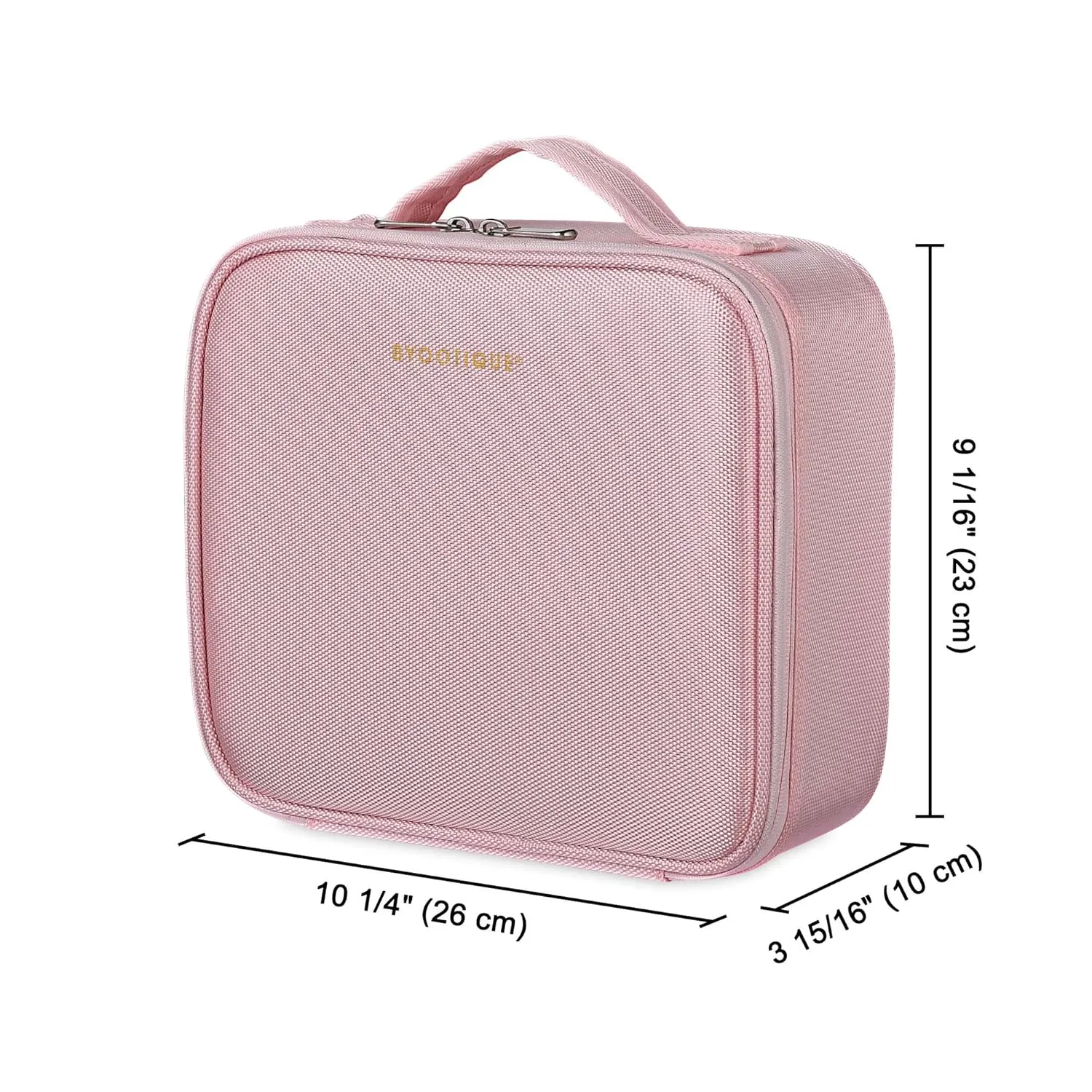 BYOOTIQUE Makeup Bag Travel Makeup Case 10" Cosmetic Makeup Organizer Storage Brush Holder with Adjustable Dividers Portable Artist Storage Bag for Cosmetics Makeup Brushes Toiletry Jewelry, Pink