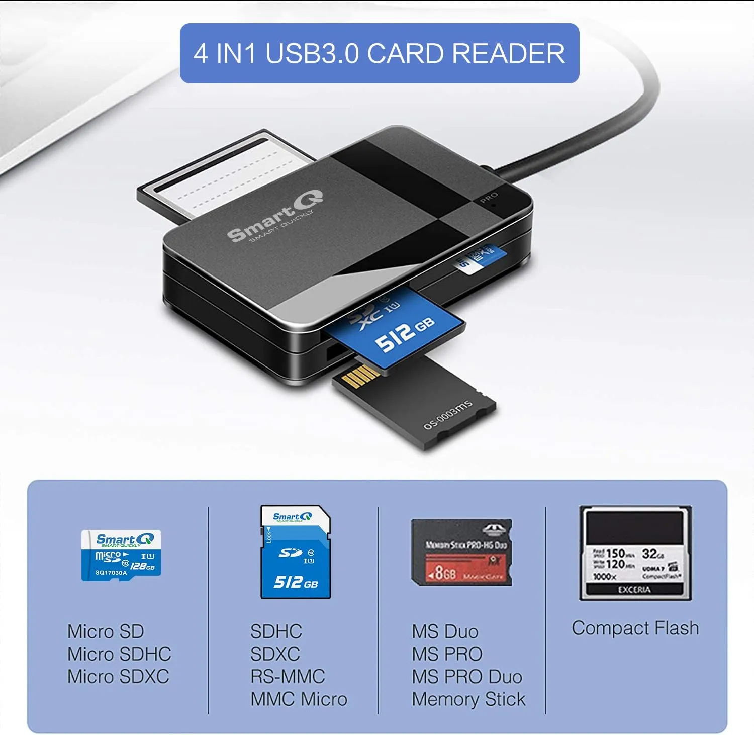 C368 USB 3.0 SD Card Reader, Plug N Play, Apple and Windows Compatible, Powered by USB, Supports CF/SD/SDHC/SCXC/MMC/MMC Micro/RS MMC/Mini SD/Micro SD/MS Duo/MS Pro/MS Pro (Pro Duo C, Black)
