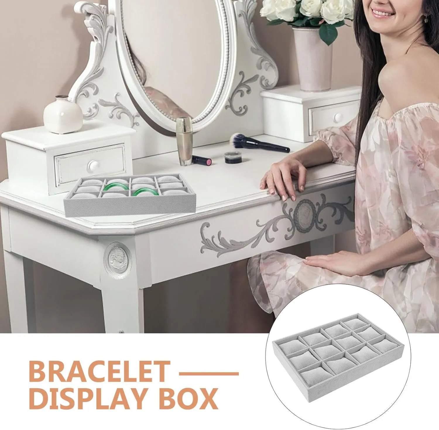 Cabilock 1set Bracelet Display Tray Pillows Compartment Jewelry Organizer for Watches and Bracelets Soft Lining for Secure Storage Elegant Grey Design Space-saving Dresser Accessory