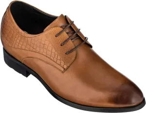CALTO Height Increasing Elevator Shoes 3 Inches Taller - Light Tan Leather Dress Shoes - Men Invisible Elevated High Heels Oxfords A329013 - Size 11 D(M) US