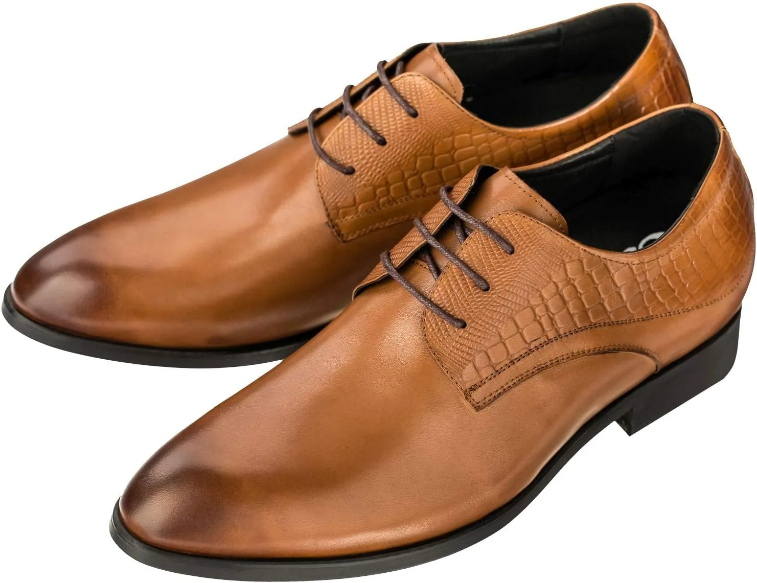 CALTO Height Increasing Elevator Shoes 3 Inches Taller - Light Tan Leather Dress Shoes - Men Invisible Elevated High Heels Oxfords A329013 - Size 9 D(M) US
