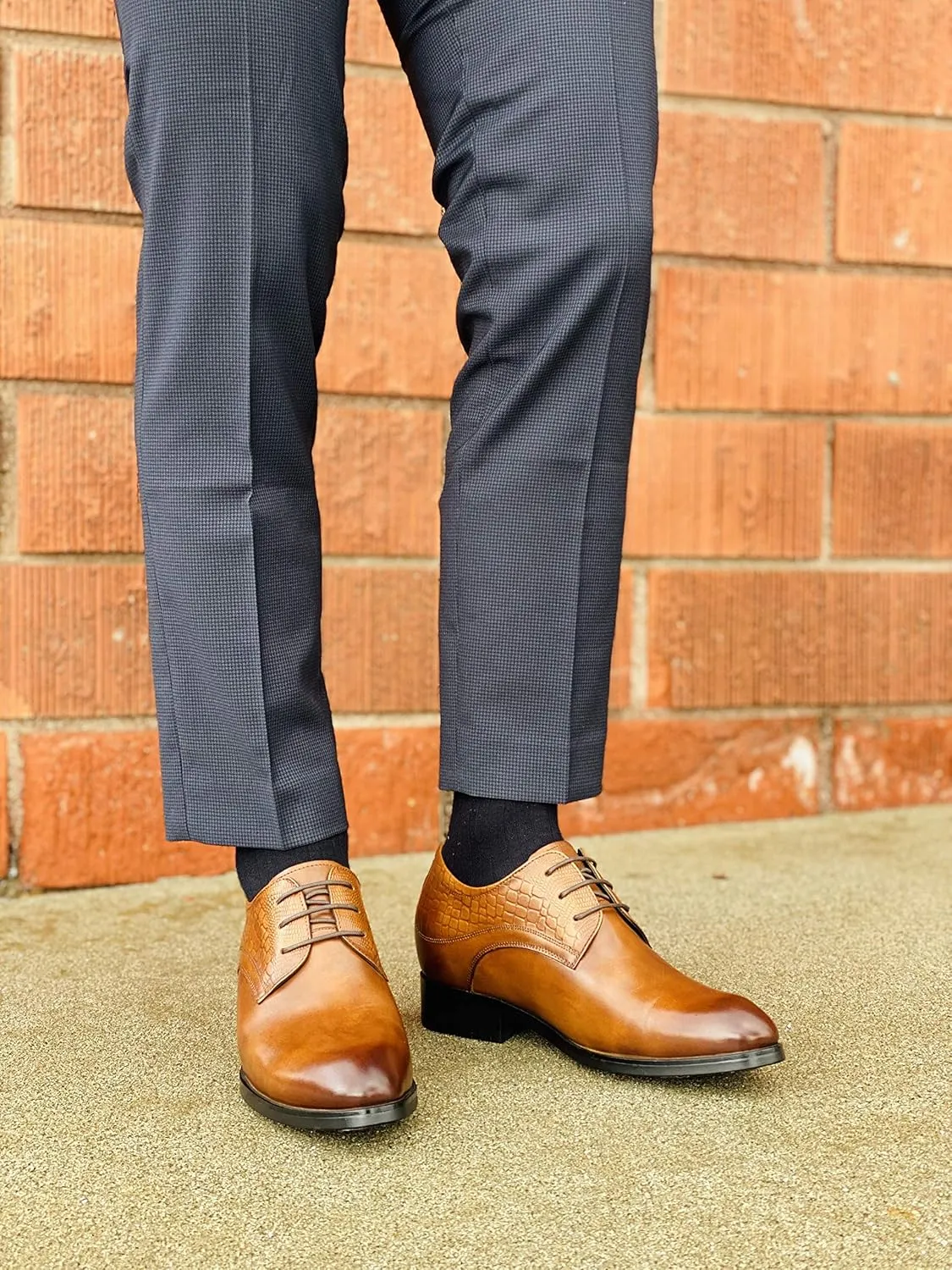 CALTO Height Increasing Elevator Shoes 3 Inches Taller - Light Tan Leather Dress Shoes - Men Invisible Elevated High Heels Oxfords A329013 - Size 9 D(M) US