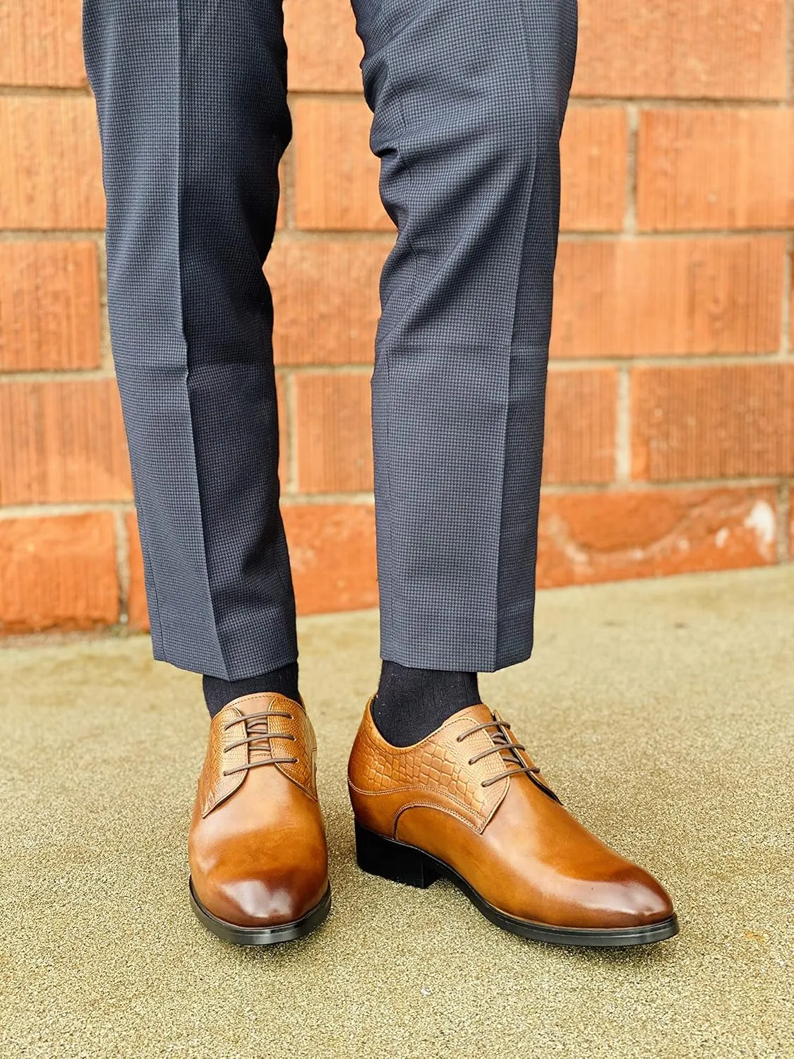 CALTO Height Increasing Elevator Shoes 3 Inches Taller - Light Tan Leather Dress Shoes - Men Invisible Elevated High Heels Oxfords A329013 - Size 9 D(M) US