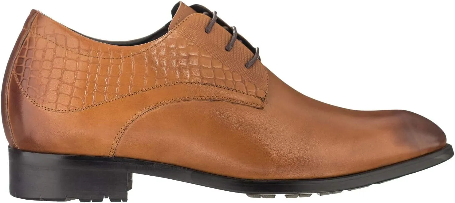 CALTO Height Increasing Elevator Shoes 3 Inches Taller - Light Tan Leather Dress Shoes - Men Invisible Elevated High Heels Oxfords A329013 - Size 9 D(M) US