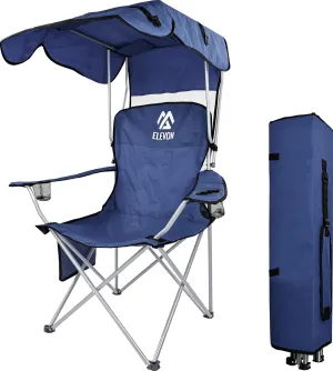 Camp Chairs with Shade Canopy Chair Folding Camping Recliner Support with Carrying Bag, Navy Blue