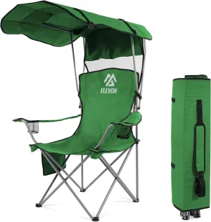 Camping Chair, Oversized Folding Chair with Canopy, Portable Outdoor Chair with Arms, Cup Holder and Carry Bag for Camping, Fishing, Beach, and Sports, Green