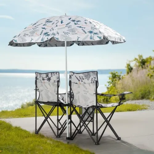 Camping Chairs, Folding Double Chair with Removable Umbrella, Cup Holders, Cooler Bag, Side Pocket & Carry Bag, for Beach, Outdoor, Sports, Concerts, Travel, Picnic