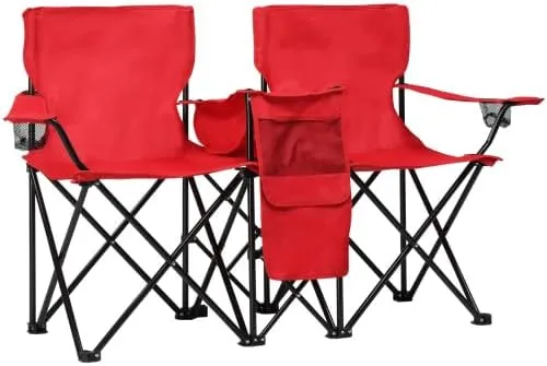 Camping Chairs, Folding Double Chair with Removable Umbrella, Cup Holders, Cooler Bag, Side Pocket & Carry Bag, for Beach, Outdoor, Sports, Concerts, Travel, Picnic