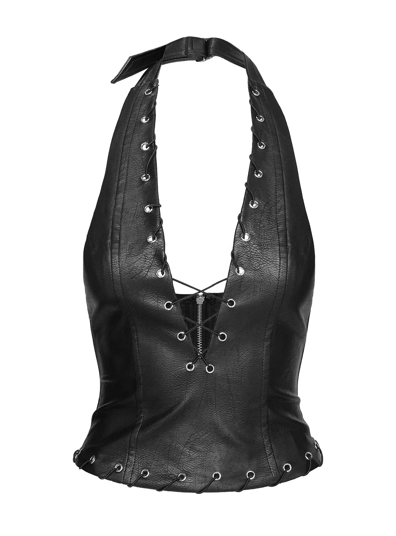 Captivated Faux Leather Halter Top Black
