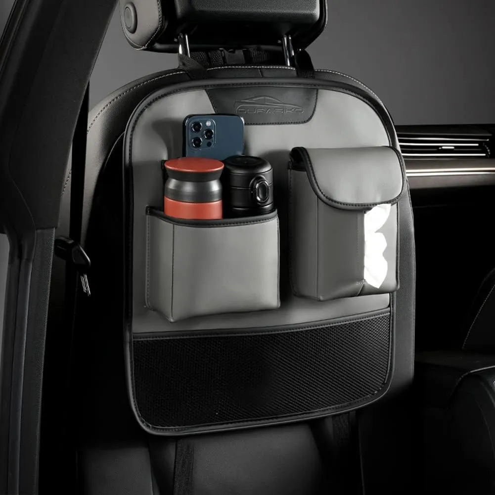 Car Backseat Organizer,Hanging Car Storage Bag with Metal Hooks,Car Travel Accessories,PU Leather Material,Compatible with Most Vehicles,Inner Car Accessories