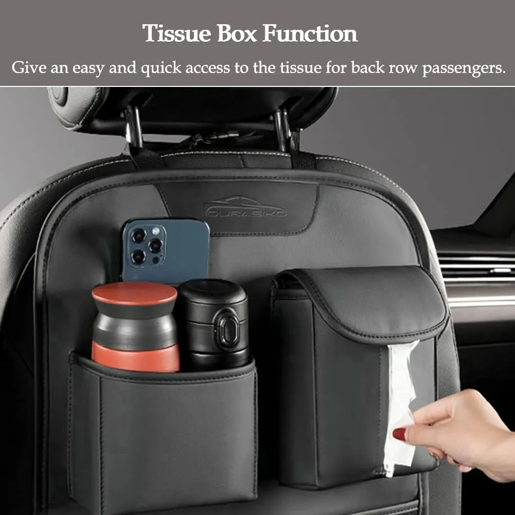 Car Backseat Organizer,Hanging Car Storage Bag with Metal Hooks,Car Travel Accessories,PU Leather Material,Compatible with Most Vehicles,Inner Car Accessories