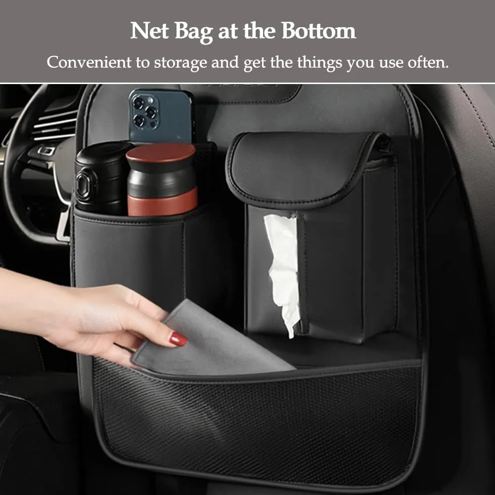 Car Backseat Organizer,Hanging Car Storage Bag with Metal Hooks,Car Travel Accessories,PU Leather Material,Compatible with Most Vehicles,Inner Car Accessories