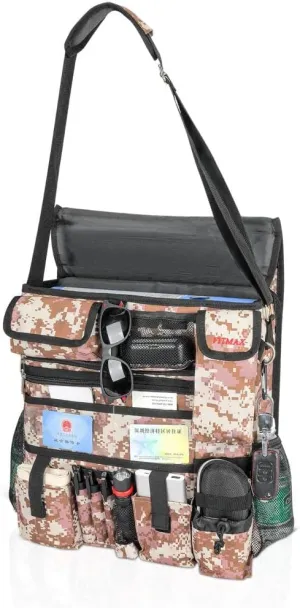 Car Front Seat Organizer With dedicated and Secured laptop and Tablet Storage, Water Resistant, Carefully Designed with 25 Compartments. Truly your Office Within Arm's Reach (Camouflage/Military).