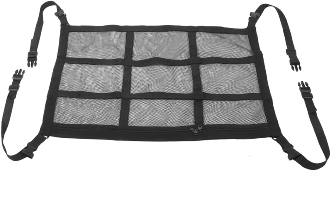 Car Roof Mesh Bag Organizer Ceiling Storage Net for Car Accessories Travel Gear Breathable Double Design for and Road Trips