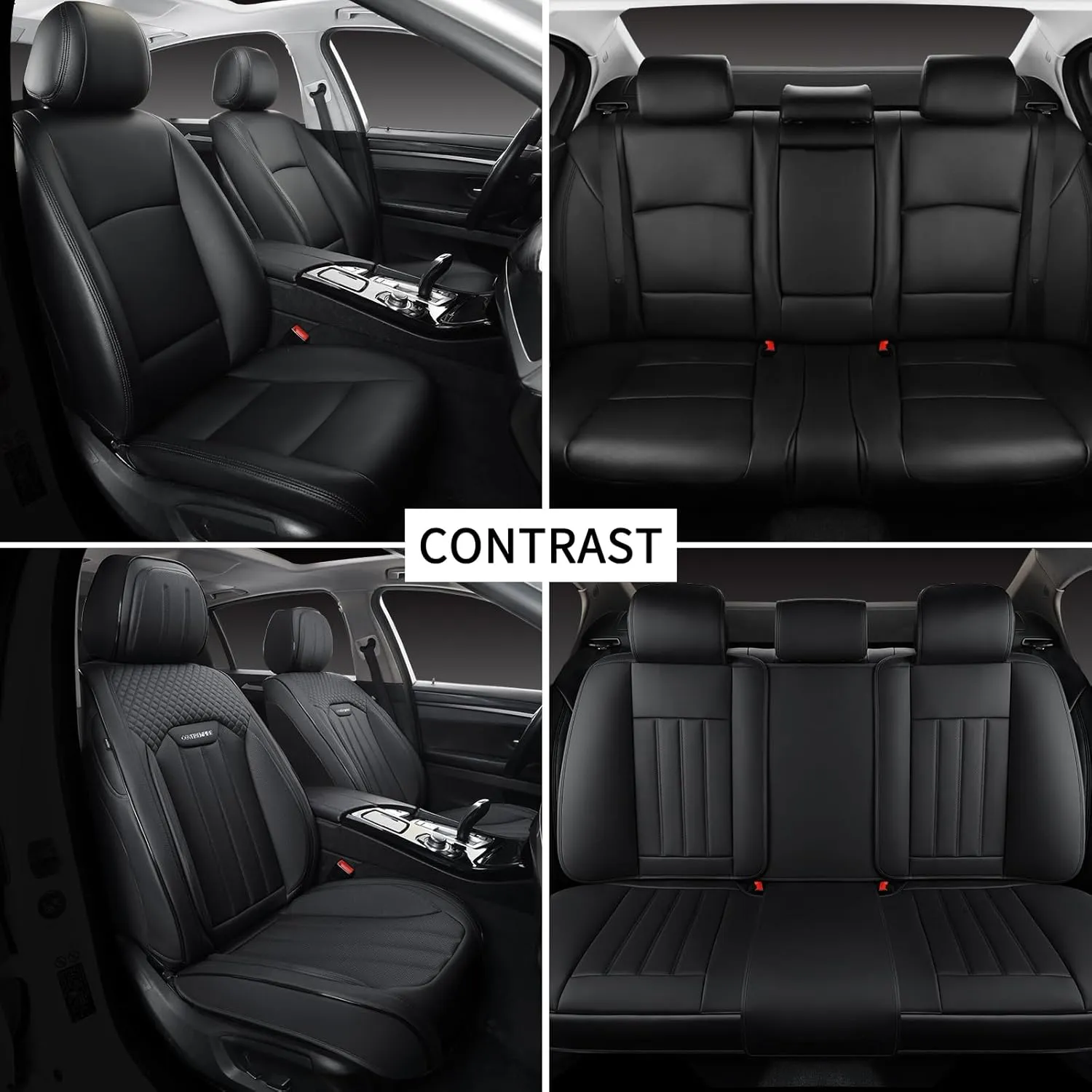 Car Seat Covers Full Set, Leather Seat Cover for Cars, 5 Seats Waterproof Automotive Seat Covers Fit Toyota Rav4 Camry Corolla Cruze CRV Accord, Black