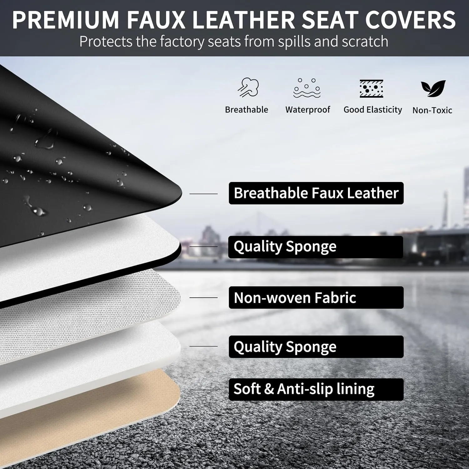 Car Seat Covers Full Set, Leather Seat Cover for Cars, 5 Seats Waterproof Automotive Seat Covers Fit Toyota Rav4 Camry Corolla Cruze CRV Accord, Black