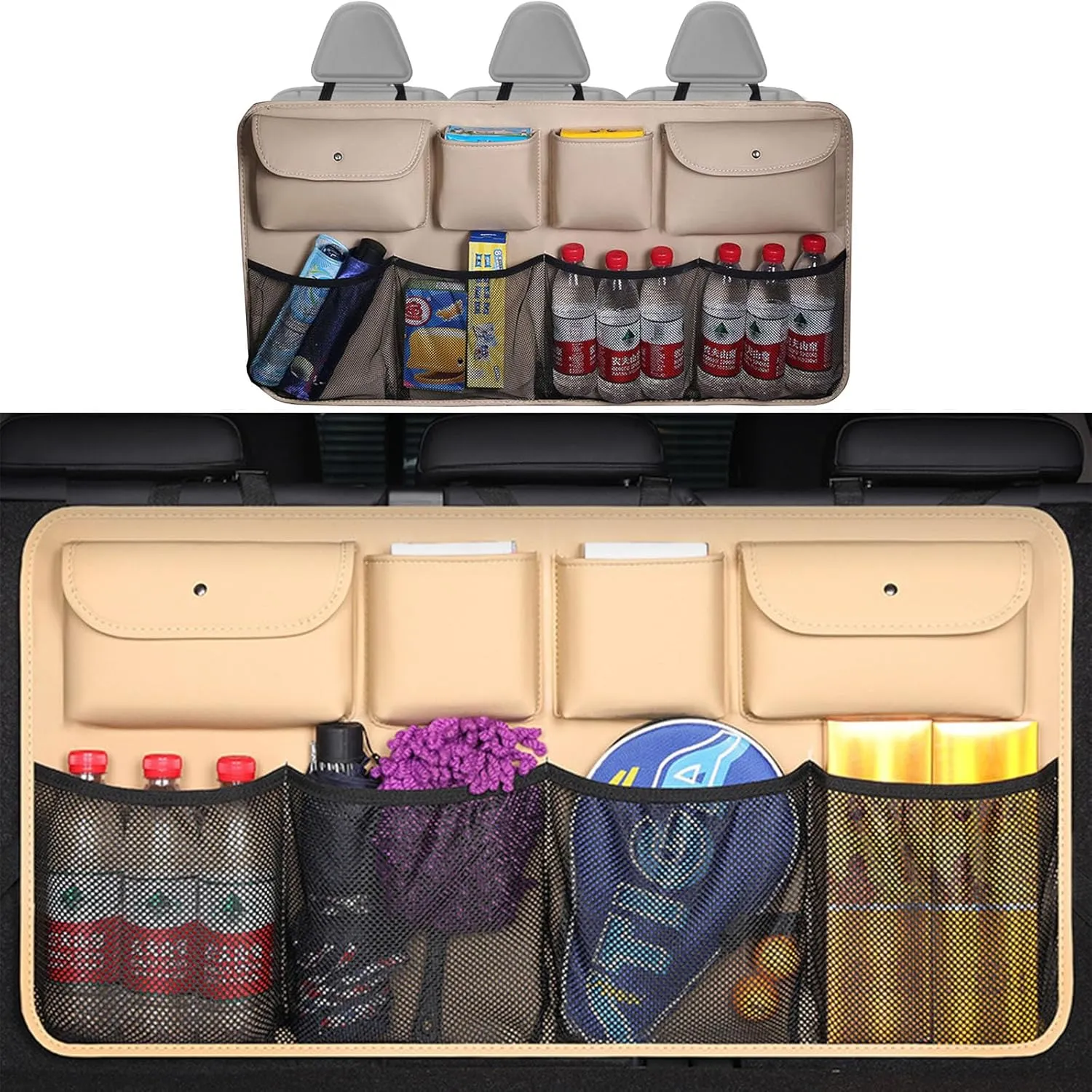 Car Trunk Organizer,Super Capacity Hanging Rear Seat Luggage Storage Bag,Compatible with Volvo Concept Recharge,A1 Beige
