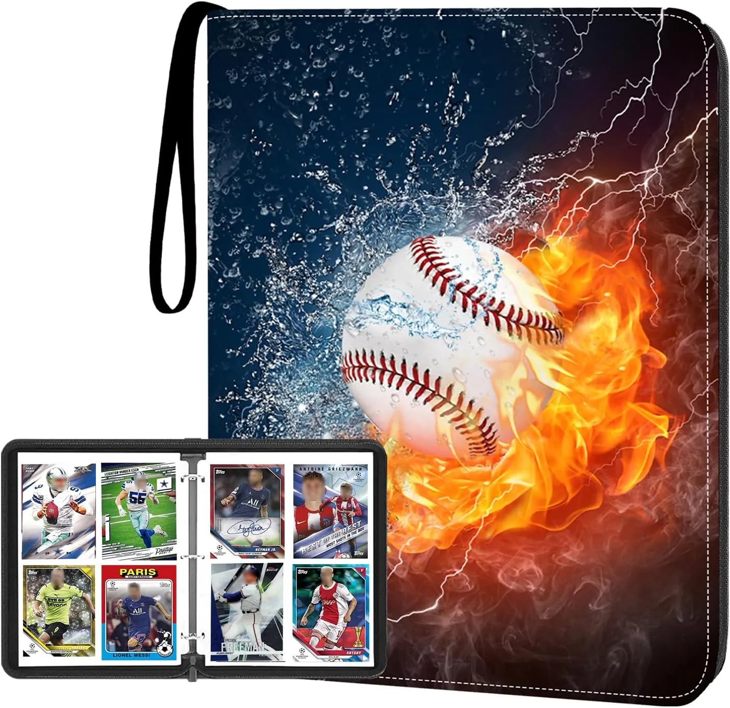 Card Binder 4 Pocket, Trading Card Binder with Sleeves, Baseball Card Binder, Sports Card Binder Collectible Trading Card Albums Fits 400 Cards with 50 Removable Sleeves