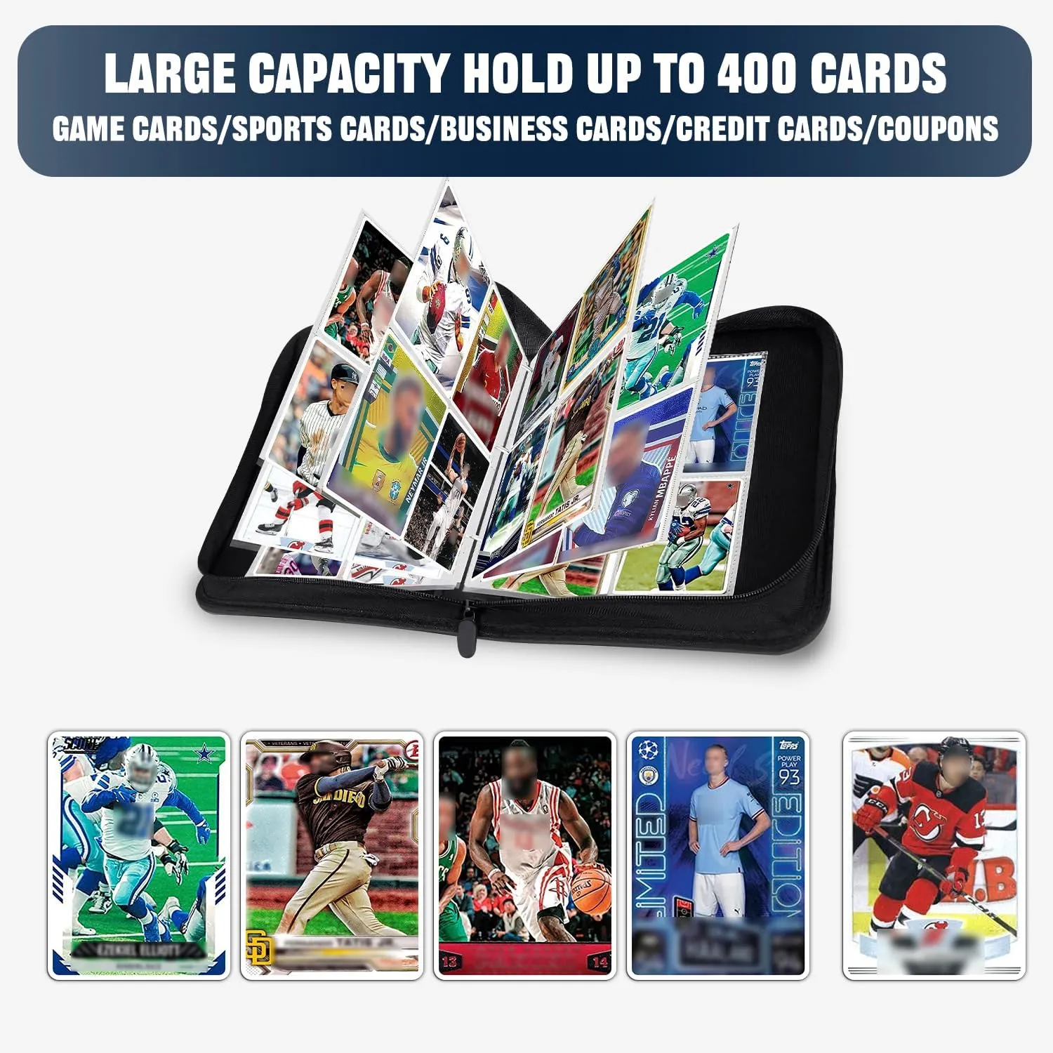 Card Binder 4 Pocket, Trading Card Binder with Sleeves, Baseball Card Binder, Sports Card Binder Collectible Trading Card Albums Fits 400 Cards with 50 Removable Sleeves