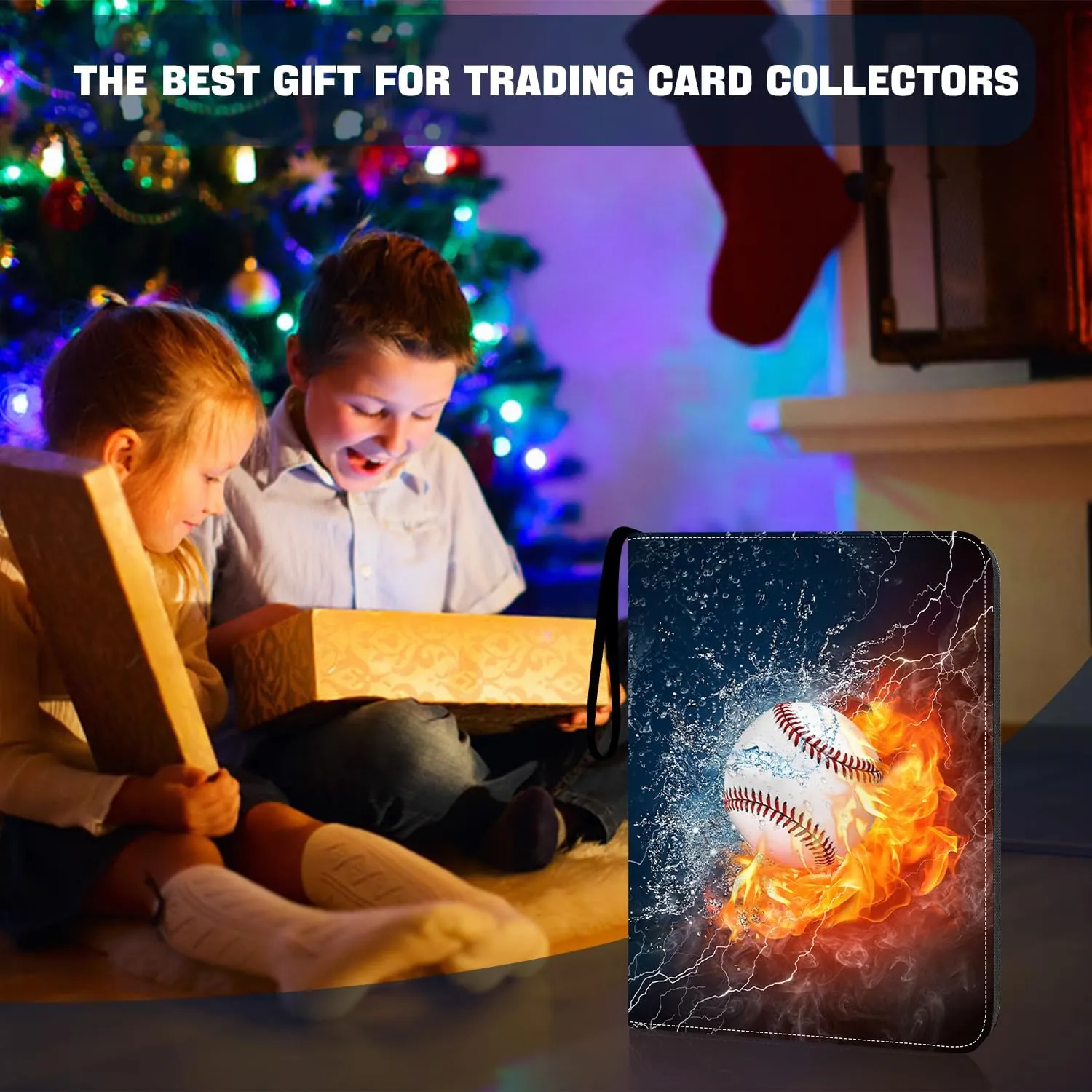 Card Binder 4 Pocket, Trading Card Binder with Sleeves, Baseball Card Binder, Sports Card Binder Collectible Trading Card Albums Fits 400 Cards with 50 Removable Sleeves