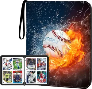 Card Binder 4 Pocket, Trading Card Binder with Sleeves, Baseball Card Binder, Sports Card Binder Collectible Trading Card Albums Fits 400 Cards with 50 Removable Sleeves