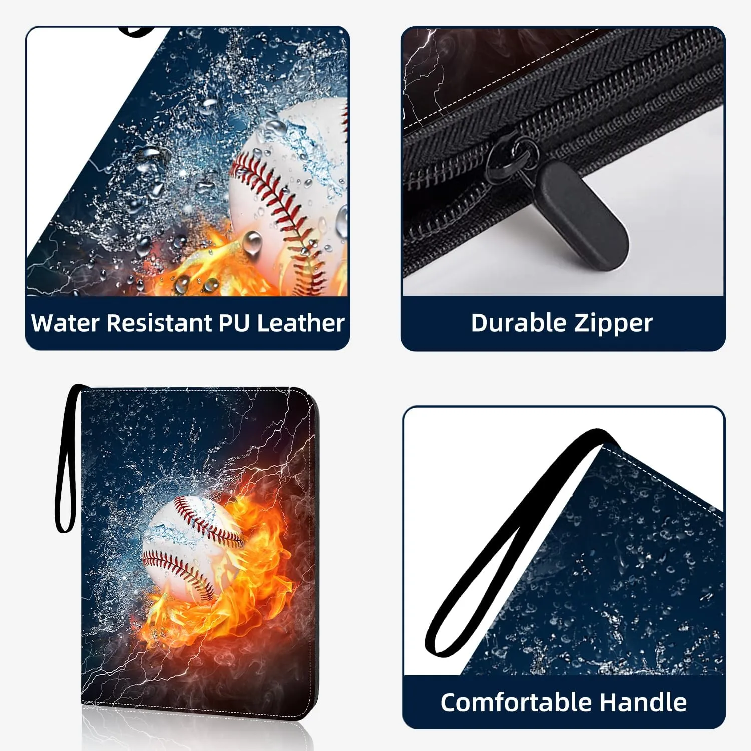 Card Binder 4 Pocket, Trading Card Binder with Sleeves, Baseball Card Binder, Sports Card Binder Collectible Trading Card Albums Fits 400 Cards with 50 Removable Sleeves
