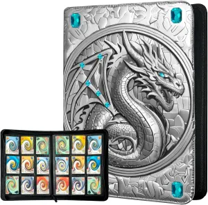 Card Binder 9 Pocket, 20 Double Sided Pages for 360 Side Loading Slots for Lorcana, Magic The Gathering, Board, Collectible or MTG, TCG Trading Card Game Protective Folder Album, Silvery Blue