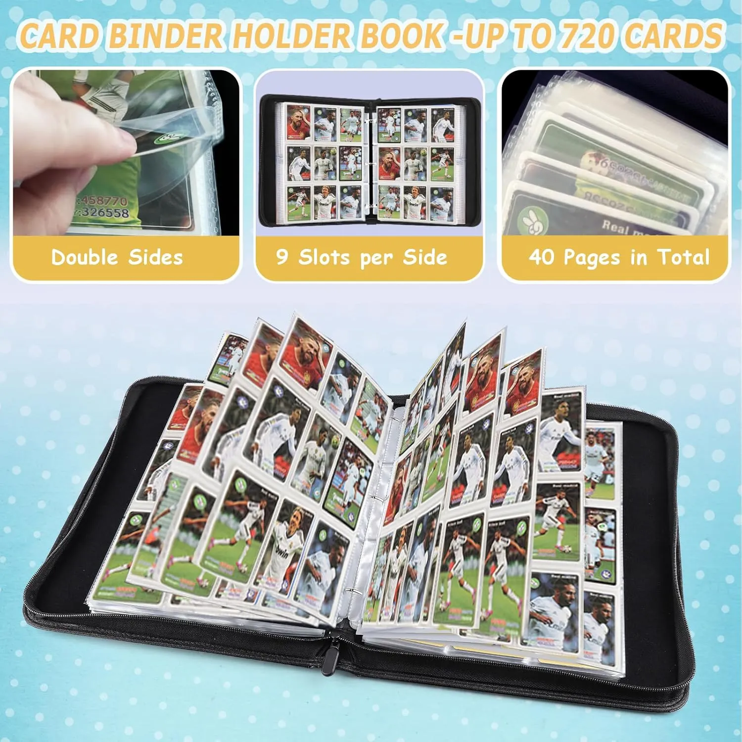 Card Binder for MTG Cards,9 Pocket Trading Card Binder Premium 720 Double PU Card Collection Binder with Sleeves,Card Folder for MTG, TCG, Sports Cards (colored, 9 Pocket)