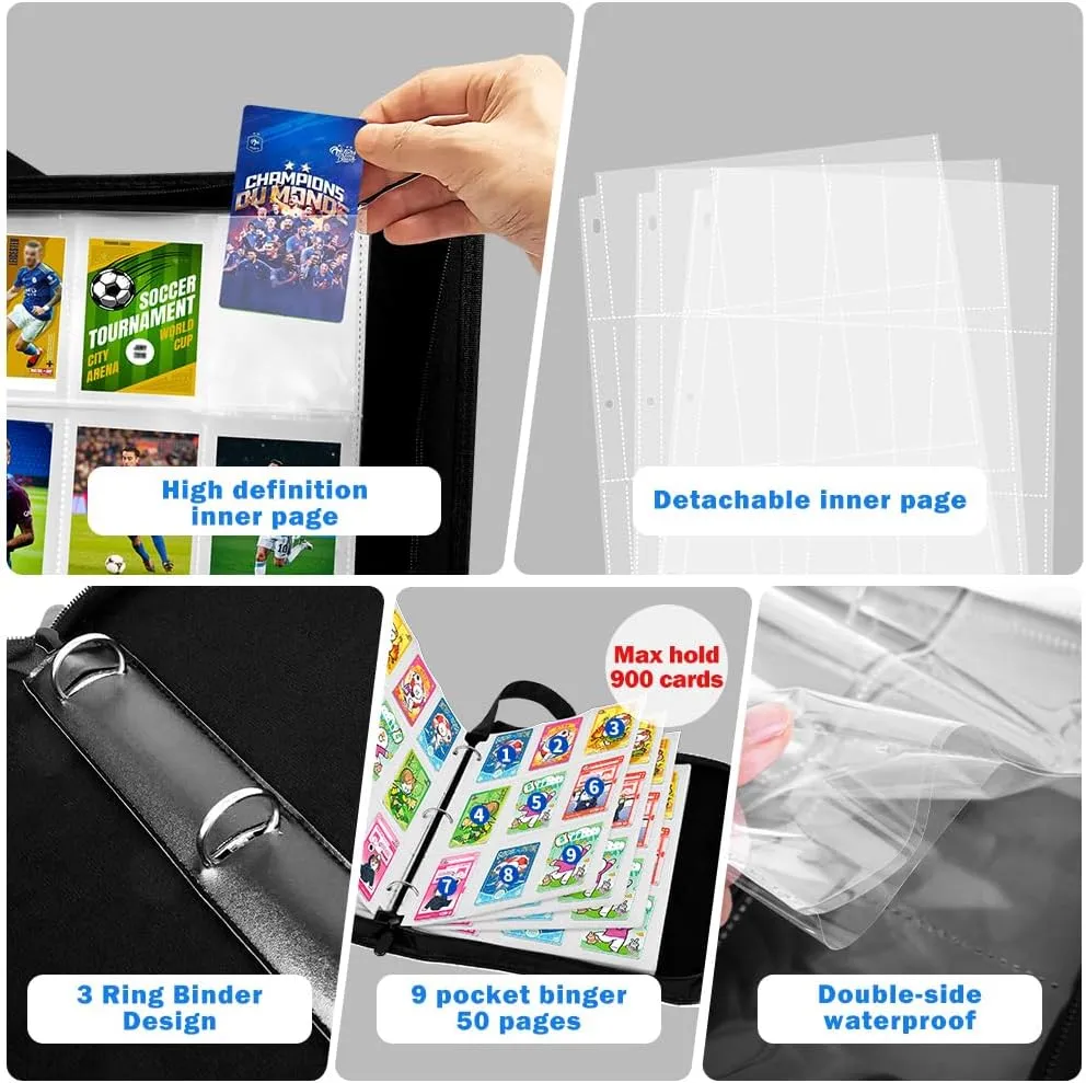 Card Binder for Trading Cards | 9 Pocket with 50 Sleeves up to 900 Cards | Holder Album School Choice for 1-18 Year Boys/Girls | Trading Card Binder Display Case (Card not included) (L1)