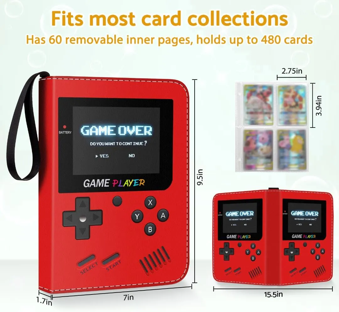 Card Binder Holder 480 Pockets with 60 Removable Sleeves, Portable Game/Sports Trading Cards Binder Album Collector Organizer Protectors with Zipper,Waterproof