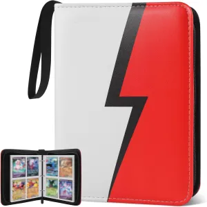 Card Binder, WASLIME 4 Pocket Top Loader Binder, Premium PU Binders for Cards fits 400 Cards with 50 Removable Sleeves, Portable Binders with Zipper for Gift, Collect Sport Cards, Game Cards