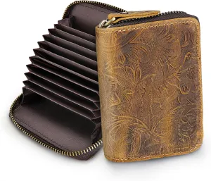 Card Hold Wallet RFID Zipper Card Case Organizer Mini Wallet for Men Women Leather Small Purse with 11 Card Slots