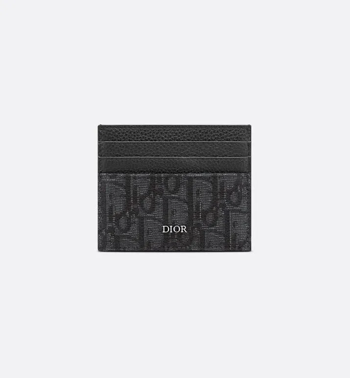 Card Holder • Black Grained Calfskin and Dior Oblique Jacquard