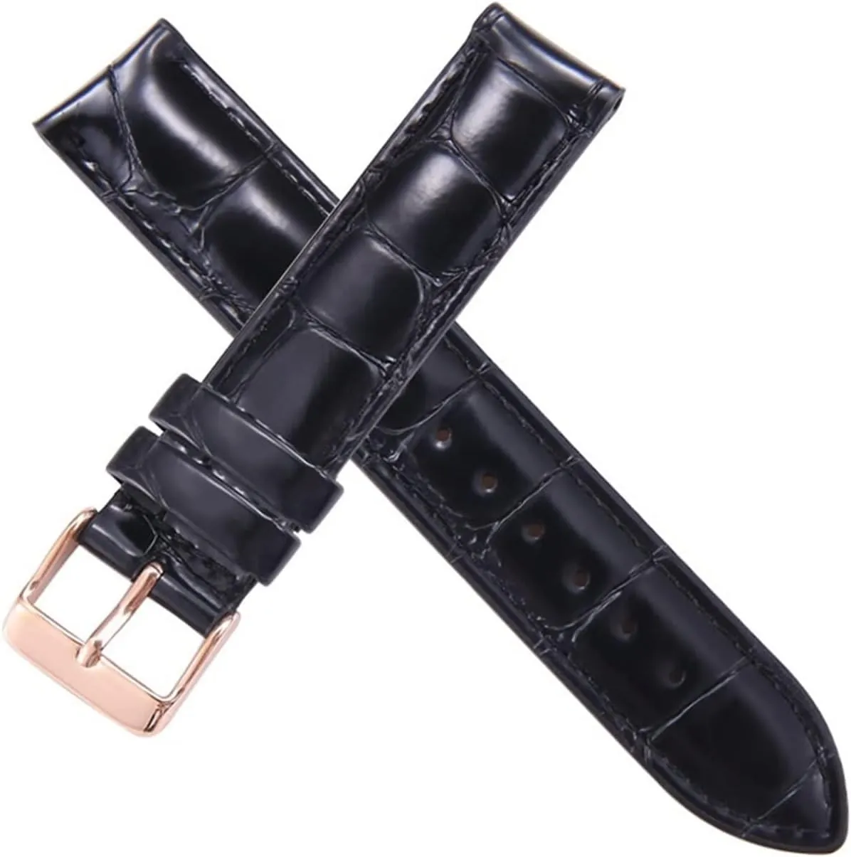 CAREG Watch Strap Brown With Rose Gold Clasp Watchband 14mm 18mm 20mm Compatible With DW Daniel Wellington Watch Band Durable (Color : Black Crocodile-Rose, Size : 22mm)