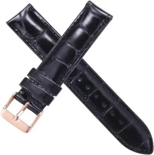 CAREG Watch Strap Brown With Rose Gold Clasp Watchband 14mm 18mm 20mm Compatible With DW Daniel Wellington Watch Band Durable (Color : Black Crocodile-Rose, Size : 22mm)