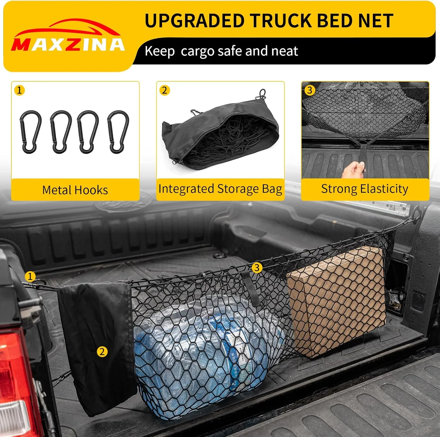 Cargo Net Compatible with 2022-2025 Ford Maverick Truck Bed Cargo Net with Storage Bag 3.28'×1.15' Double Layer Envelope Style Dense Mesh Trunk Organizer for 2024 Maverick Exterior Accessories