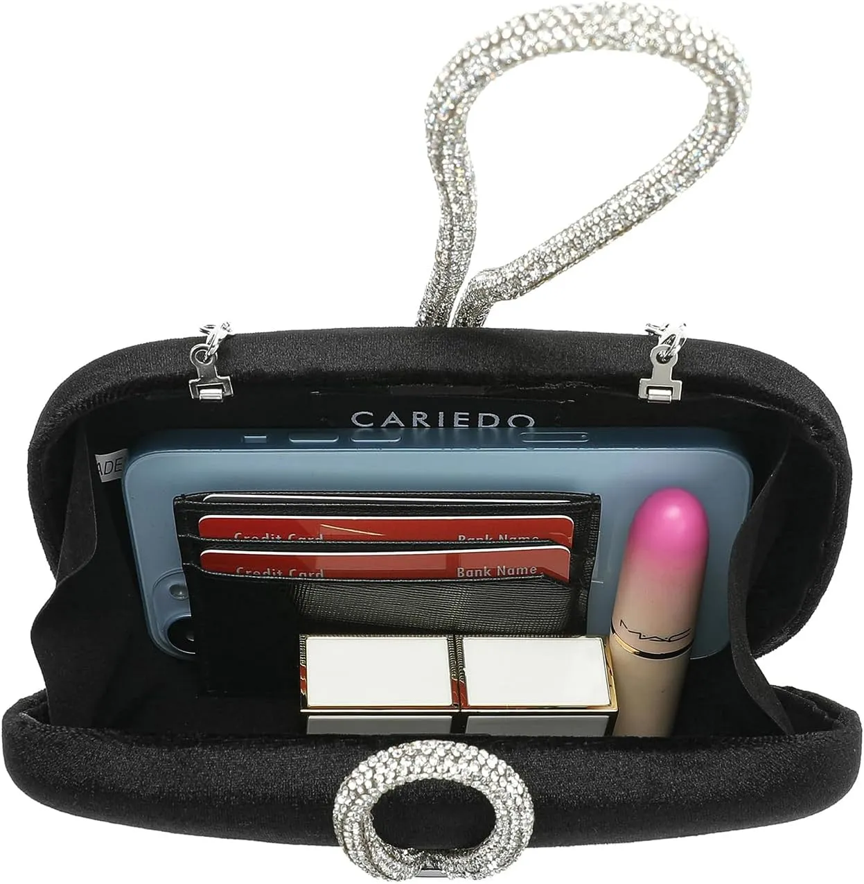 CARIEDO Women's Rhinestones Evening Handbag Crystal Velvet Clutch Bridal Purse for Wedding Prom Night Out Party
