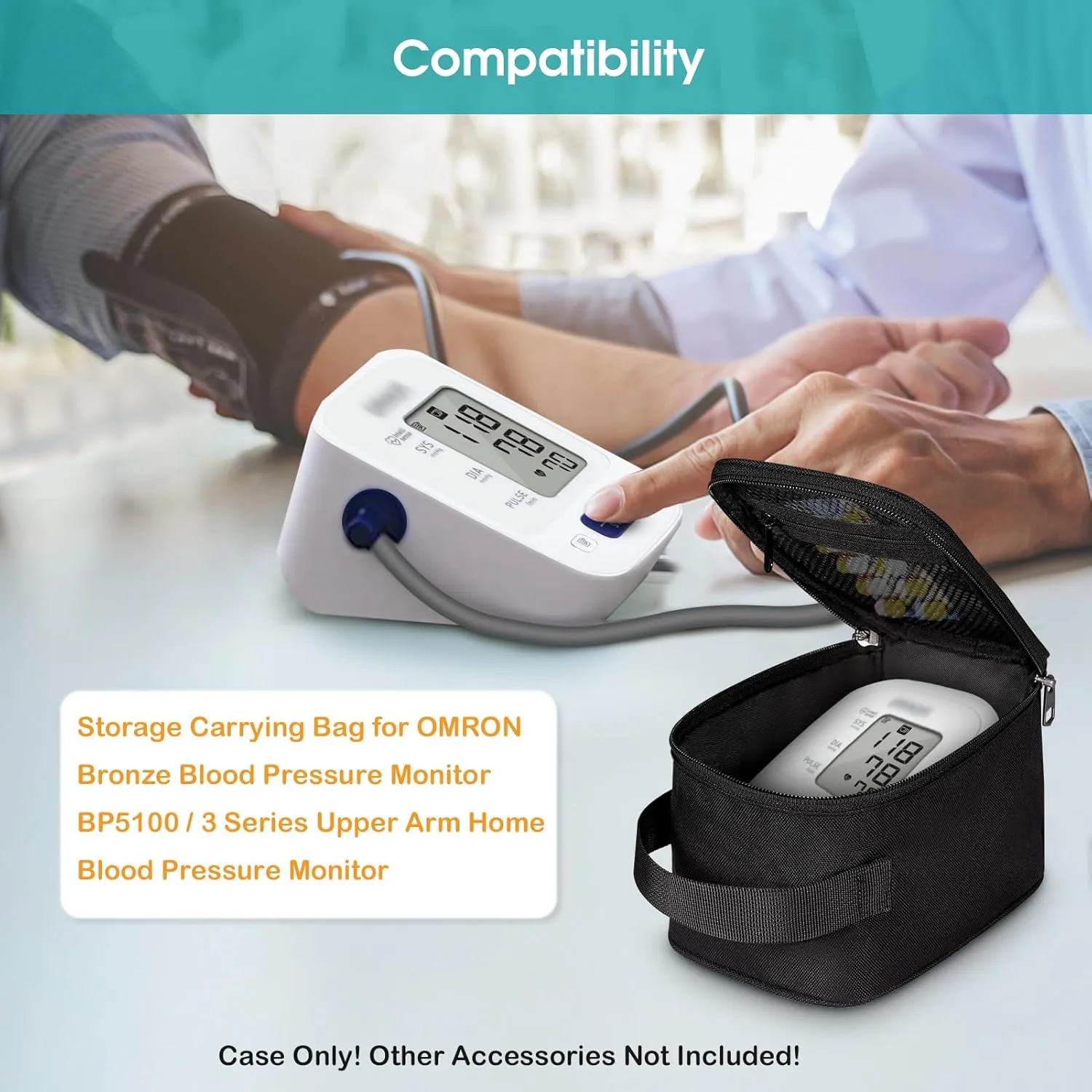 Carrying Case Compatible with OMRON Blood Pressure Monitor Bronze BP5100 / Upper Arm 3 Series Home Blood Pressure Monitor, Portable Storage Organizer Bag with Handle (Bag Only)
