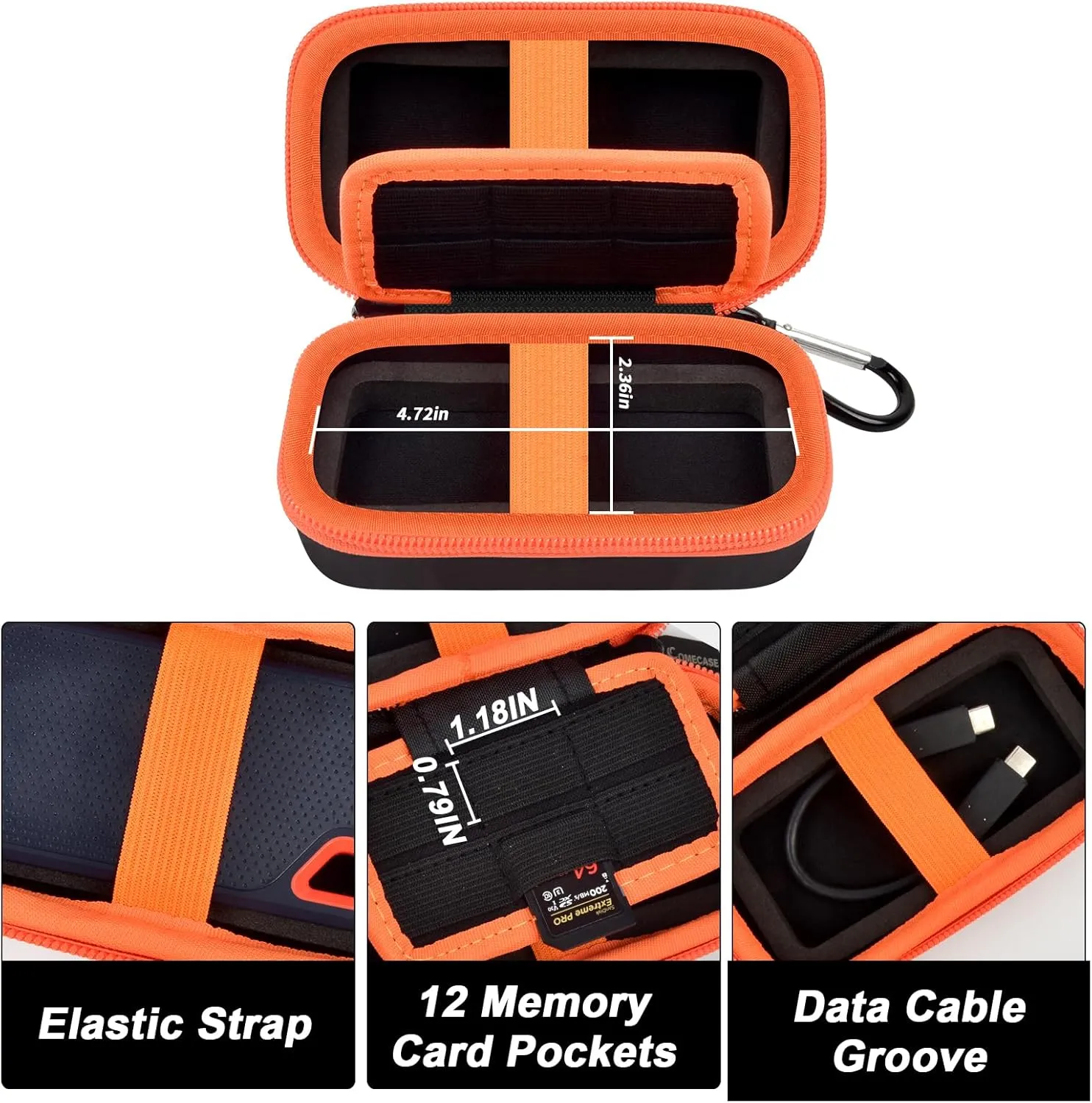 Case Compatible with SanDisk Extreme Pro/for SanDisk Portable SSD 1TB 2TB 4TB 500GB External Solid State Drive, Travel Storage Holder Bag for 2 SSD and Memory Card SD Card -Orange (Box Only)