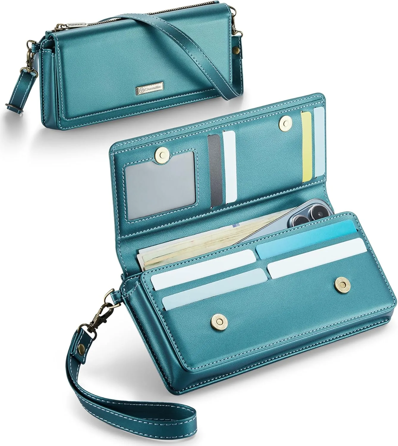 CaseMe Women Wallet RFID Blocking Multi Card Slots with Zipper Pocket Detachable Wristlet & Shoulder Strap