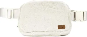 C.C Faux Fur Fanny Pack For Women Unisex - Fuzzy Daily Waist Crossbody Belt bag With Adjustable Strap (Ivory)