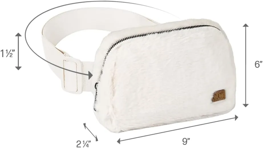 C.C Faux Fur Fanny Pack For Women Unisex - Fuzzy Daily Waist Crossbody Belt bag With Adjustable Strap (Ivory)