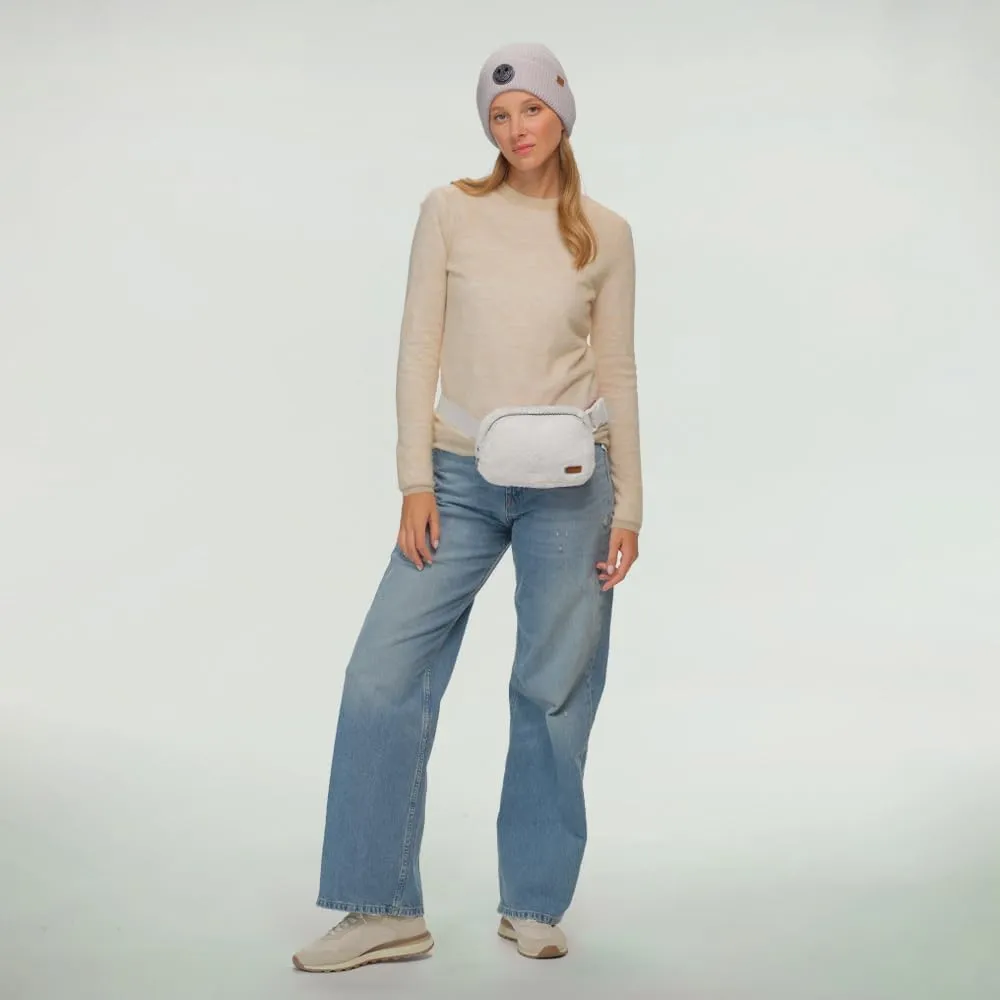 C.C Faux Fur Fanny Pack For Women Unisex - Fuzzy Daily Waist Crossbody Belt bag With Adjustable Strap (Ivory)