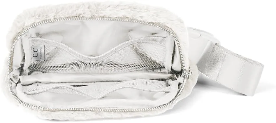 C.C Faux Fur Fanny Pack For Women Unisex - Fuzzy Daily Waist Crossbody Belt bag With Adjustable Strap (Ivory)